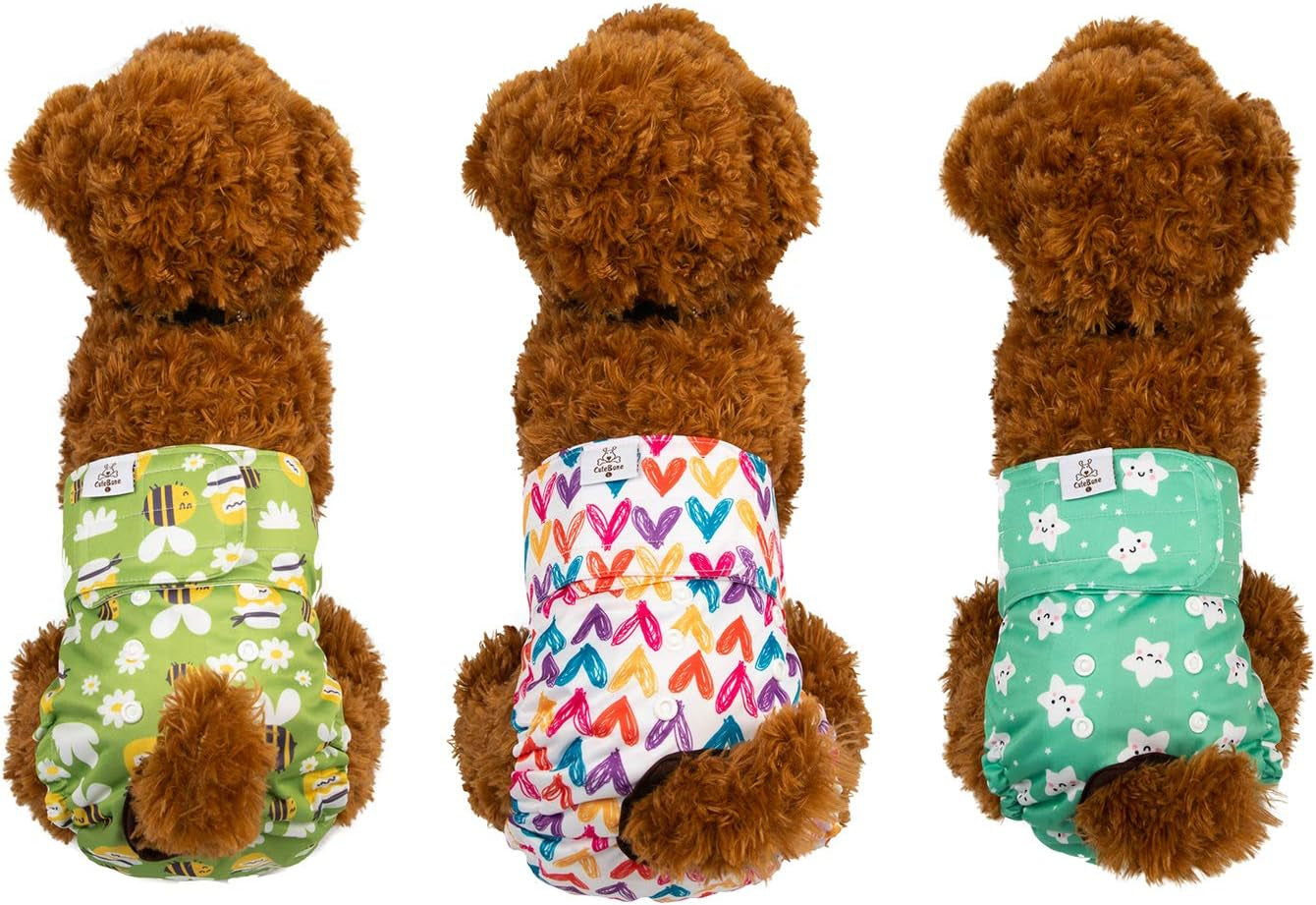 Dog Diapers Female Washable Doggie Diapers Reusable 3 Pack for Heat D29XS