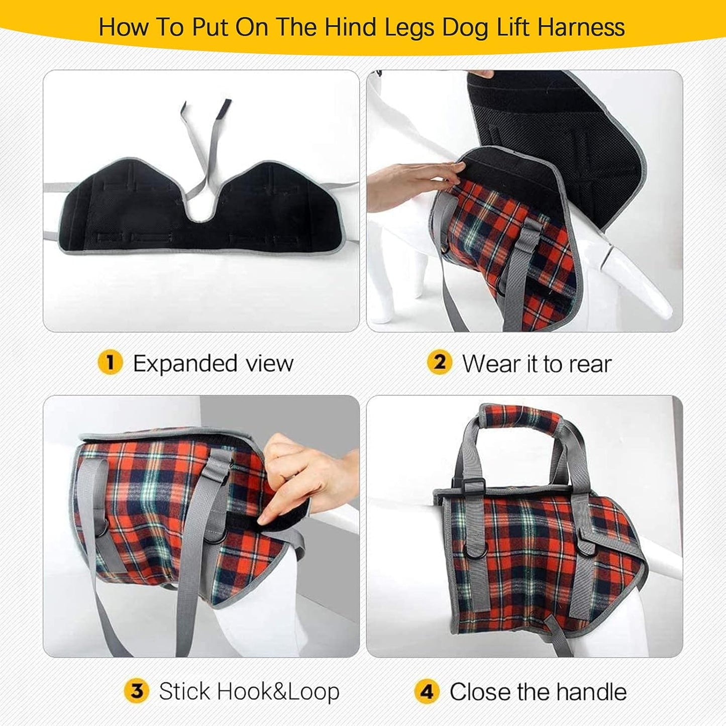 Dog Lift Harness, Grid Pet Rear Support Aid Veterinarian Approved Sling for Old K9 Help with Poor Stability, Back Leg Hip Disabled Joint Injury Elderly Arthritis ACL Rehabilitation Rehab