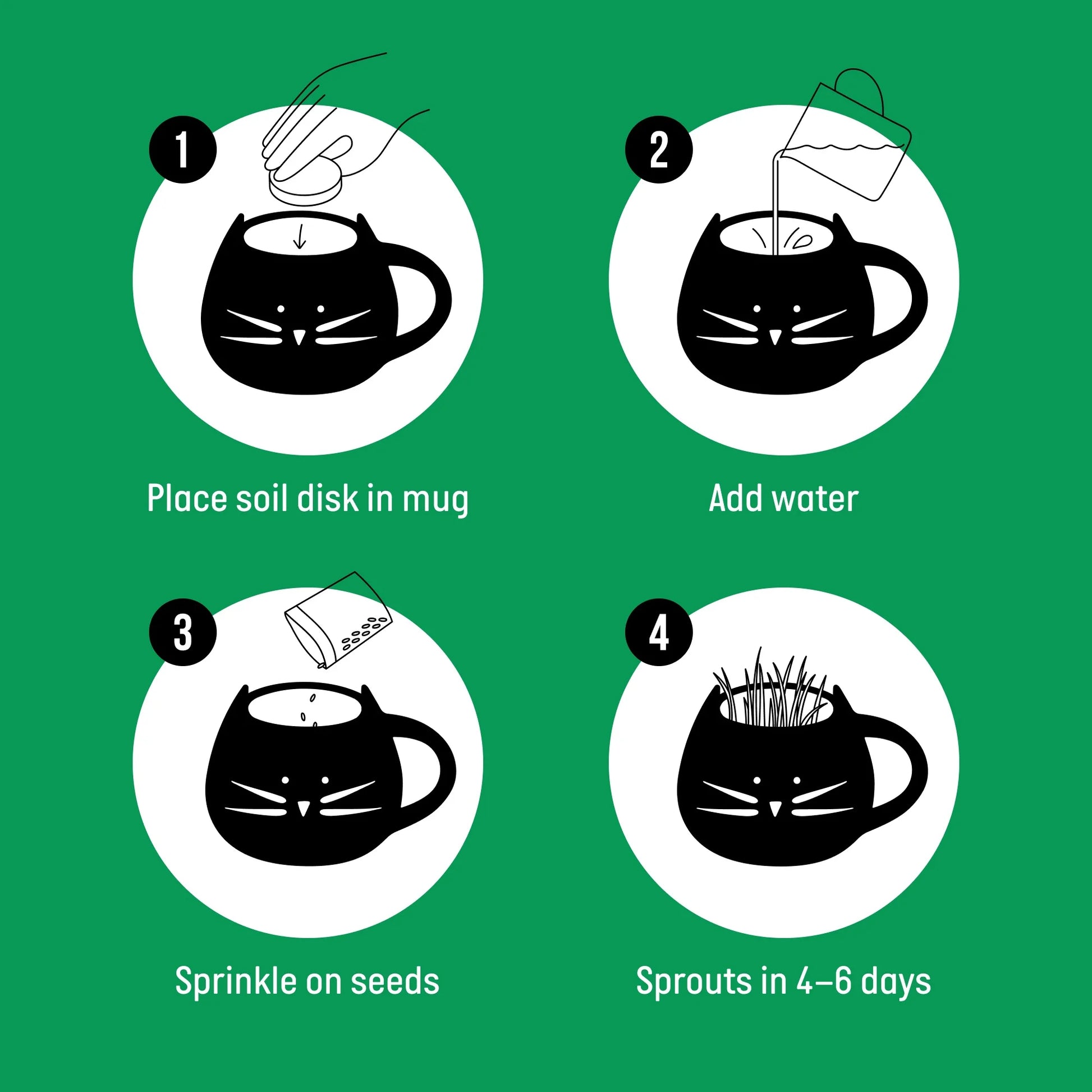 Organic Cat Grass Growing Kit with Black Cat Mug Planter